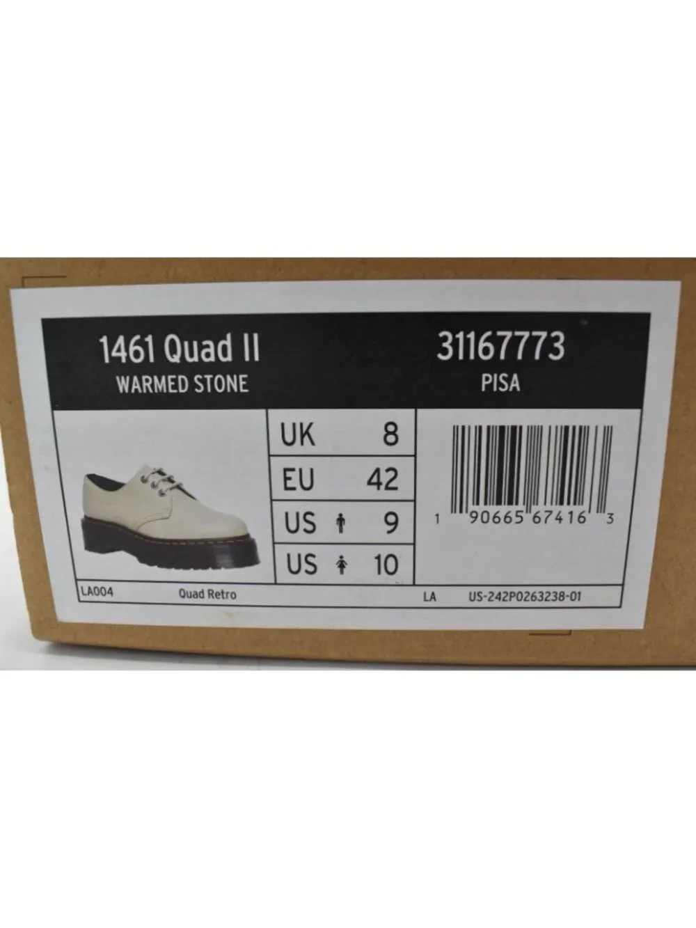 Dr Martens 1461 Womens Size 10 Quad II Platform‎ Stone Pisa Leather Derby Shoes